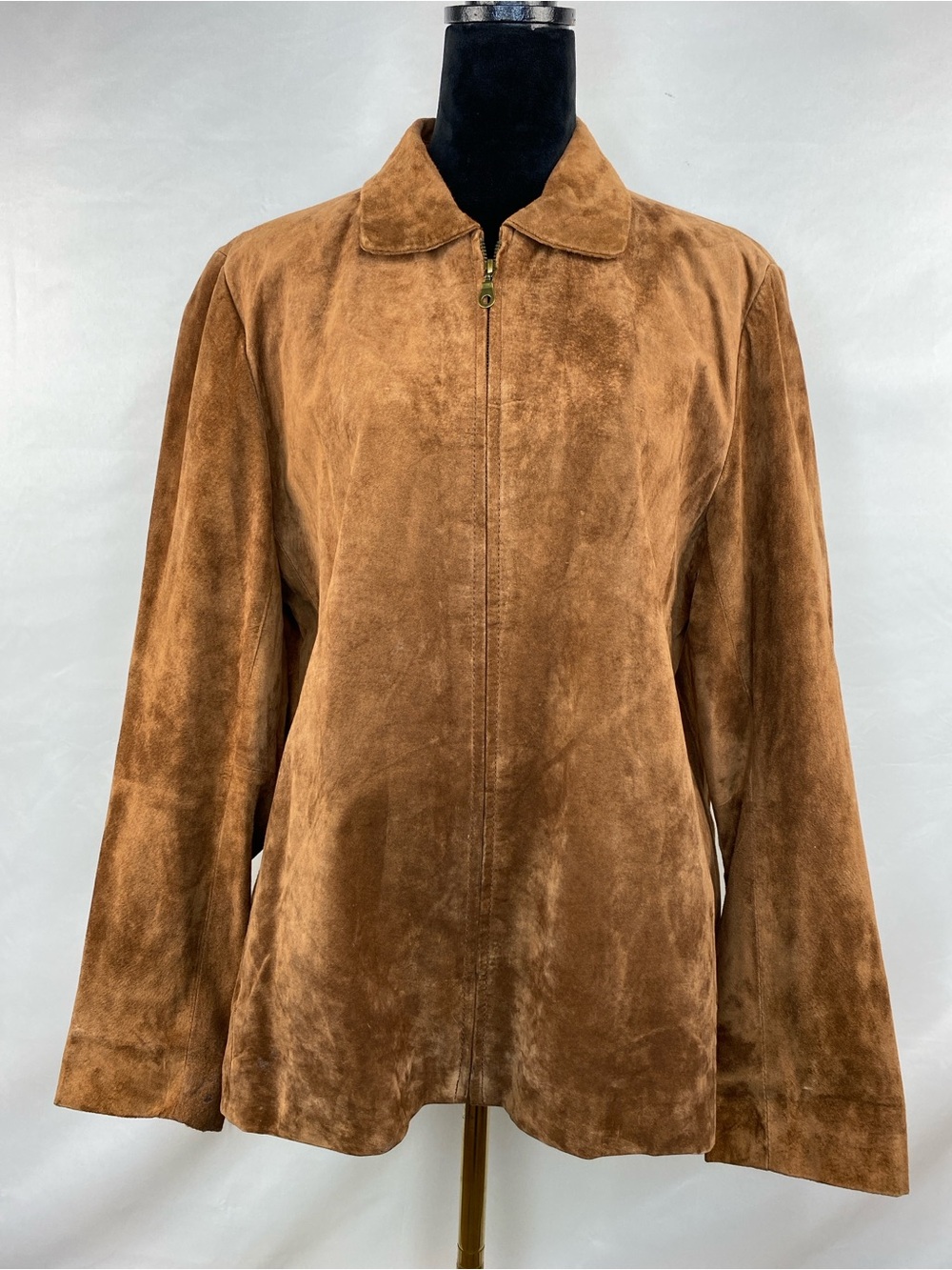 Vintage John Paul Richard Suede Leather Jacket Brown Zip Front Women’s Size 14